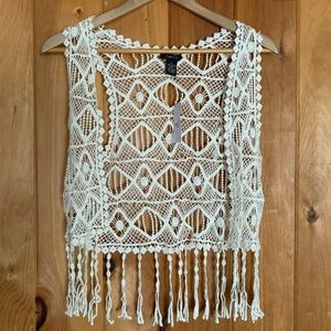 Open knit fringe hem crop top cover brand new